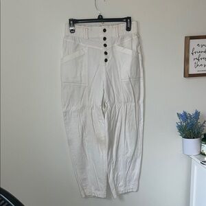 White High-Waisted Button-Up Pants